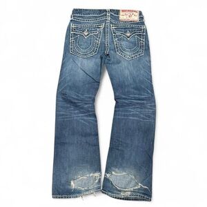 Y2K True Religion Billy Super T White Stitch Low Rise Bootcut Jeans